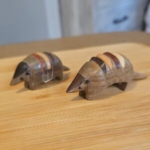 Two Hand-Carved Wooden Armadillo Figurines Siwok Indians and Crafts, Argentia.